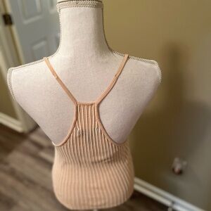 BCBGMAXAZRIA Tan and White XS Ribbed Halter Tank